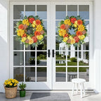 24-Inch Fall Wreaths for Front Door with Hydrangeas Dahlias Daisy Silk Flowers and Berry Greenery for All, alternate view 6
