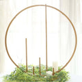24 inch Gold Metal Round Floral Hoop Centerpiece with Pillars, Elevated Self Standing Table Arch Frame for