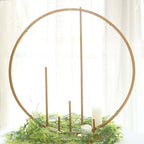 24 inch Gold Metal Round Floral Hoop Centerpiece with Pillars, Elevated Self Standing Table Arch Frame for