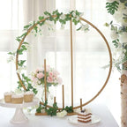 24 inch Gold Metal Round Floral Hoop Centerpiece with Pillars, Elevated Self Standing Table Arch Frame for, alternate view 4