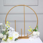 24 inch Gold Metal Round Floral Hoop Centerpiece with Pillars, Elevated Self Standing Table Arch Frame for, alternate view 5