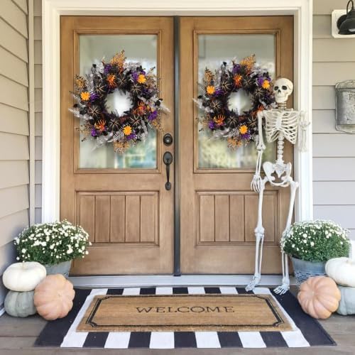 24 Inch Halloween Wreath for Front Door, Gothic Spooky Wreath with Woven Black Pumpkins, Glitter Orange & Purple, alternate