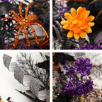 24 Inch Halloween Wreath for Front Door, Gothic Spooky Wreath with Woven Black Pumpkins, Glitter Orange & Purple, alternate