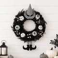 24 Inch Halloween Wreath for Front Door with Striped Hat, Legs in Hat-legs