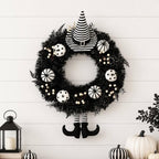 24 Inch Halloween Wreath for Front Door with Striped Hat, Legs in Hat-legs