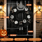 24 Inch Halloween Wreath for Front Door with Striped Hat, Legs in Hat-legs, alternate view 3