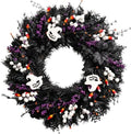 24 Inch Halloween Wreaths for Front Door, Halloween Door Wreath with White Wood Ghosts & Candy Corn, Black