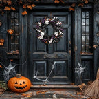 24 Inch Halloween Wreaths for Front Door, Halloween Door Wreath with White Wood Ghosts & Candy Corn, Black, alternate view 2