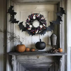 24 Inch Halloween Wreaths for Front Door, Halloween Door Wreath with White Wood Ghosts & Candy Corn, Black, alternate view 3