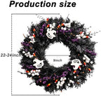 24 Inch Halloween Wreaths for Front Door, Halloween Door Wreath with White Wood Ghosts & Candy Corn, Black, alternate view 7