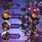 24 Inch Halloween Wreaths for Front Door with Lights, Pre-Lit Pumpkin Wreath, Spooky Ghost Wreath with Purple, alternate view
