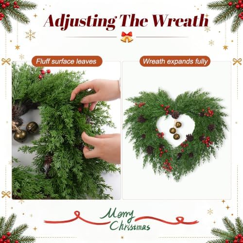24 Inch Heart Artificial Christmas Wreath with Bronzed Bells, alternate view 4