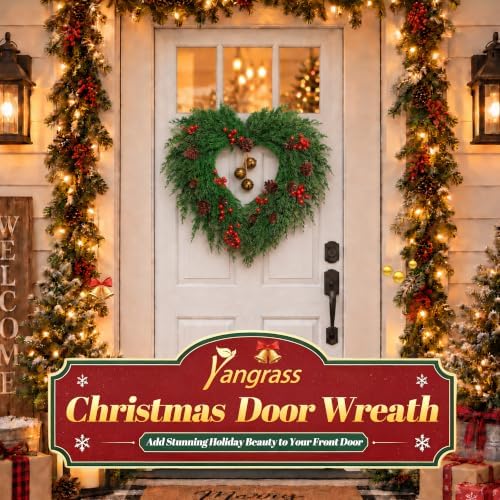 24 Inch Heart Artificial Christmas Wreath with Bronzed Bells, alternate view 7