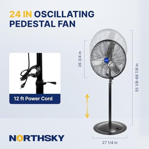 24 Inch High Velocity Non-Oscillating Pedestal Fan, 10000 CFM Airflow Heavy Duty Industrial Standing Fan, 2, alternate view 2
