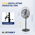 24 Inch High Velocity Non-Oscillating Pedestal Fan, 10000 CFM Airflow Heavy Duty Industrial Standing Fan, 2, alternate view 2
