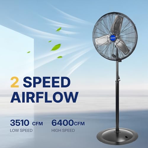 24 Inch High Velocity Non-Oscillating Pedestal Fan, 10000 CFM Airflow Heavy Duty Industrial Standing Fan, 2, alternate view 3