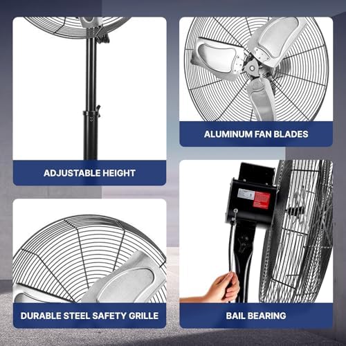 24 Inch High Velocity Non-Oscillating Pedestal Fan, 10000 CFM Airflow Heavy Duty Industrial Standing Fan, 2, alternate view 6