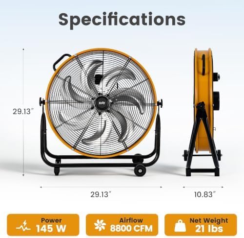 24 Inch Industrial Drum Fan with 8700 CFM 3-Speed Control, alternate view 3