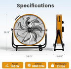 24 Inch Industrial Drum Fan with 8700 CFM 3-Speed Control, alternate view 3