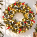 24 Inch Lighted Christmas Wreath, Snowy Pine for Front Door