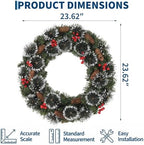 24 Inch Lighted Christmas Wreath, Snowy Pine for Front Door, alternate view 2