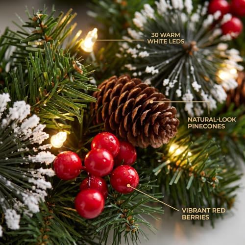 24 Inch Lighted Christmas Wreath, Snowy Pine for Front Door, alternate view 3