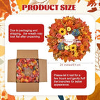 24 Inch Lighted Fall Wreath for Front Door Fall Door Wreath Artificial Maple Leaves Outdoor Autumn Hydrangea, alternate view