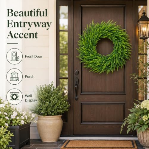 24 Inch Norfolk Pine Wreath, Christmas Front Door Decor, alternate view 3