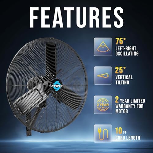 24 Inch Outdoor Wall Mount Fan, IPX4 Water-Resistant, High Velocity, Oscillating, 2-Speed, 7350 CFM, TEAO Motor, alternate
