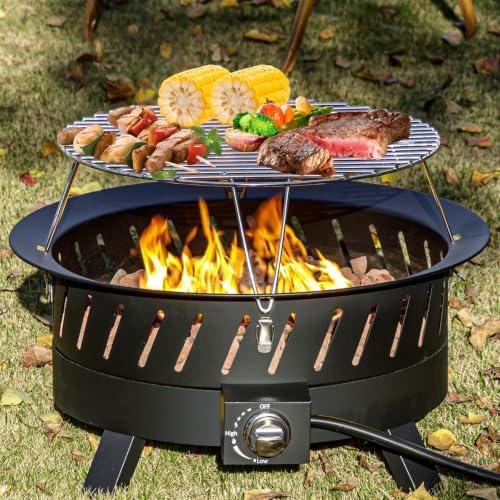 24 inch Portable Propane Fire Pits with Grill in BLACK