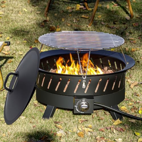 24 inch Portable Propane Fire Pits with Grill in BLACK, alternate view 6