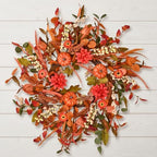 24 Inch Pumpkin Fall Wreath for Front Door with Berry & Mixed Leaves