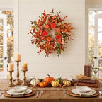 24 Inch Pumpkin Fall Wreath for Front Door with Berry & Mixed Leaves, alternate view 2