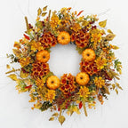 24 Inch Pumpkin Wreath Fall Wreaths for Front Door with Hydrangeas