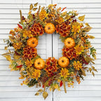 24 Inch Pumpkin Wreath Fall Wreaths for Front Door with Hydrangeas, alternate view 4
