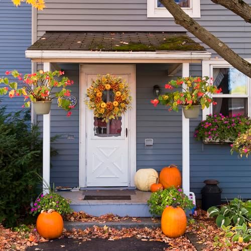 24 Inch Pumpkin Wreath Fall Wreaths for Front Door with Hydrangeas, alternate view 5