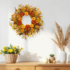 24 Inch Pumpkin Wreath Fall Wreaths for Front Door with Hydrangeas, alternate view 6