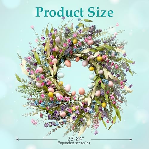 24 Inch Spring Easter Wreath for Front Door with Colorful Egg & Flower, alternate view 4