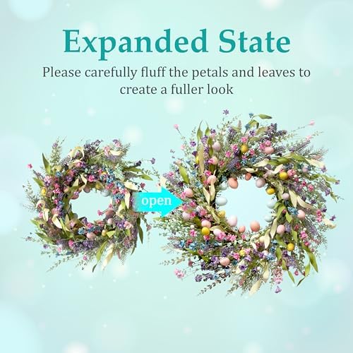 24 Inch Spring Easter Wreath for Front Door with Colorful Egg & Flower, alternate view 5