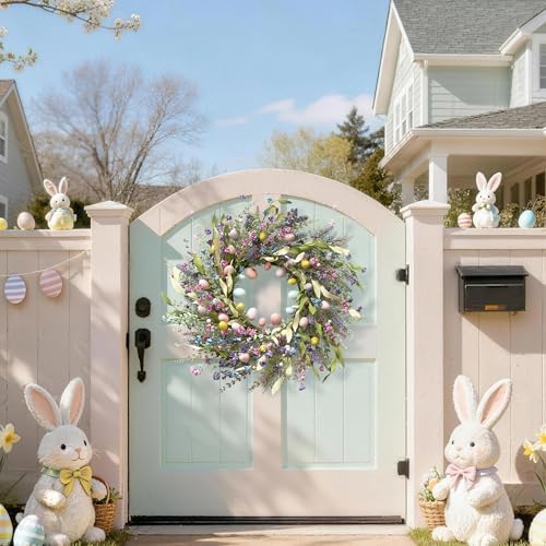 24 Inch Spring Easter Wreath for Front Door with Colorful Egg & Flower, alternate view 6