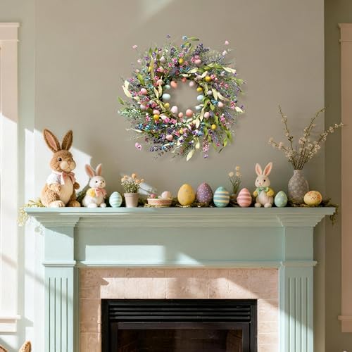24 Inch Spring Easter Wreath for Front Door with Colorful Egg & Flower, alternate view 7