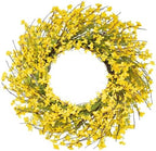 24 Inch Spring Wreath for Front Door, Artificial Yellow Forsythia Flower Grapevine Wreath for All Seasons