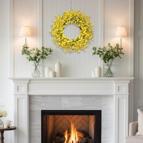 24 Inch Spring Wreath for Front Door, Artificial Yellow Forsythia Flower Grapevine Wreath for All Seasons, alternate view 2