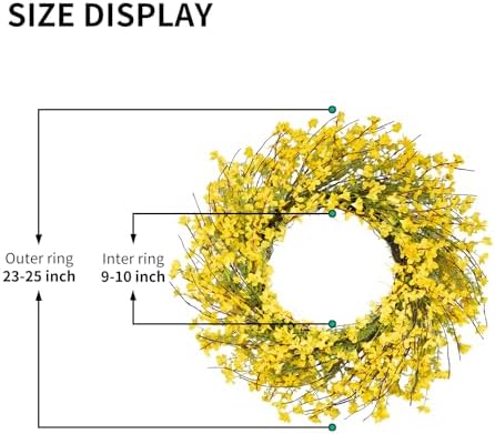 24 Inch Spring Wreath for Front Door, Artificial Yellow Forsythia Flower Grapevine Wreath for All Seasons, alternate view 3