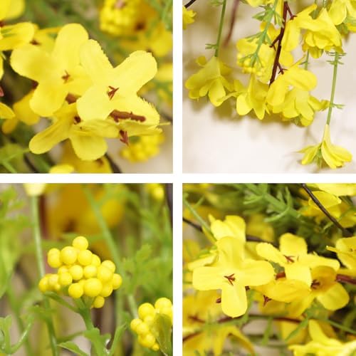 24 Inch Spring Wreath for Front Door, Artificial Yellow Forsythia Flower Grapevine Wreath for All Seasons, alternate view 4