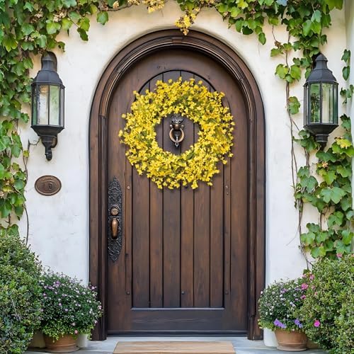 24 Inch Spring Wreath for Front Door, Artificial Yellow Forsythia Flower Grapevine Wreath for All Seasons, alternate view 5