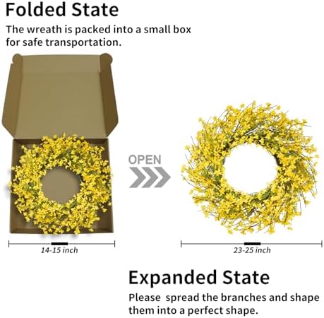 24 Inch Spring Wreath for Front Door, Artificial Yellow Forsythia Flower Grapevine Wreath for All Seasons, alternate view 6