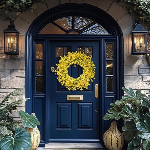 24 Inch Spring Wreath for Front Door, Artificial Yellow Forsythia Flower Grapevine Wreath for All Seasons, alternate view 7