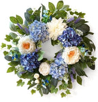 24 Inch Spring Wreaths for Front Door, Spring Summer Door Wreath with Blue Hydrangea White Peony Flower Wreath