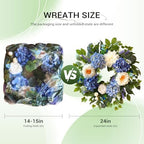24 Inch Spring Wreaths for Front Door, Spring Summer Door Wreath with Blue Hydrangea White Peony Flower Wreath, alternate